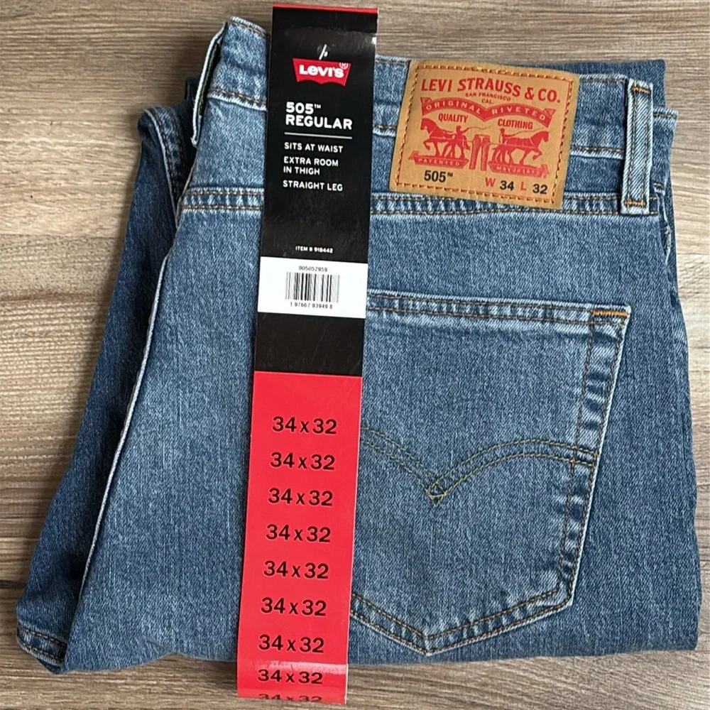 Levi's 505 Regular Men Blue Denim Jeans 34 Waist Stretch Levi Strauss Jean 🆕 $38